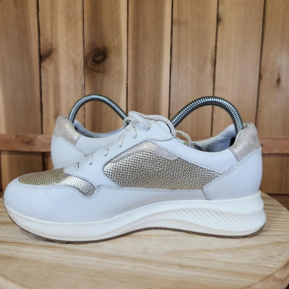 Mephisto‎ Karin Shoes Womens 9 40 White Gold Leather Comfort Walking Sneakers